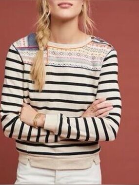 Maeve by Anthropologie Striped Fair Isle Sweatshirt Medium
